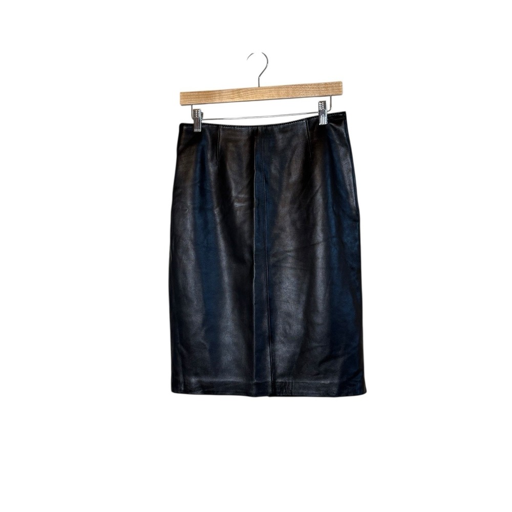 Vtg Siena Studio Black‎ Leather Pencil Skirt Sz 8 Knee Length Lined Baddie Siren